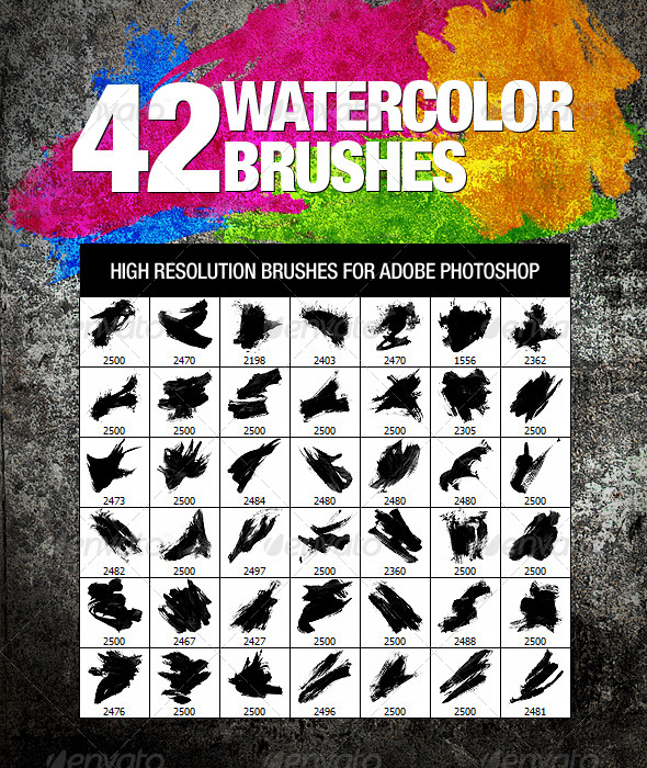 42 Watercolor Brushes - Artistic Brushes