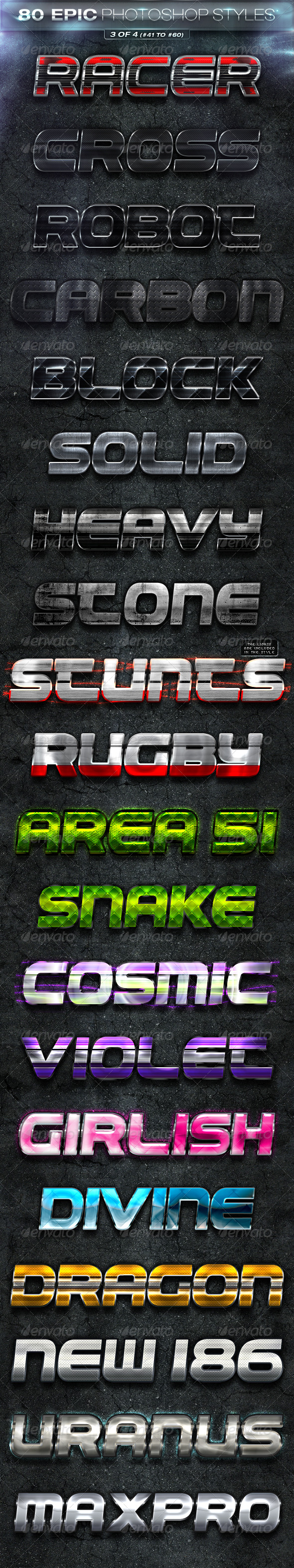80 EPIC-Photoshop Styles 3 of 4 - Text Effects Styles