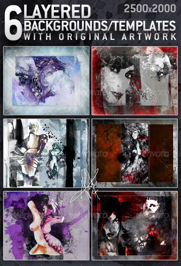 6 Layered Textures / Backgrounds with original art - Miscellaneous Print Templates