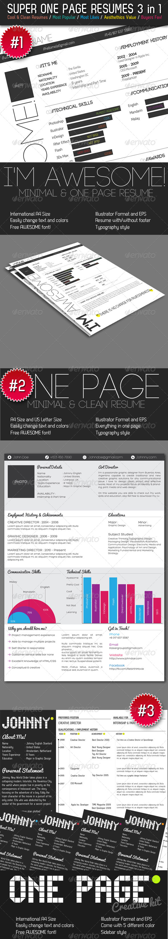 Super One Page Resumes Bundle 3 in 1