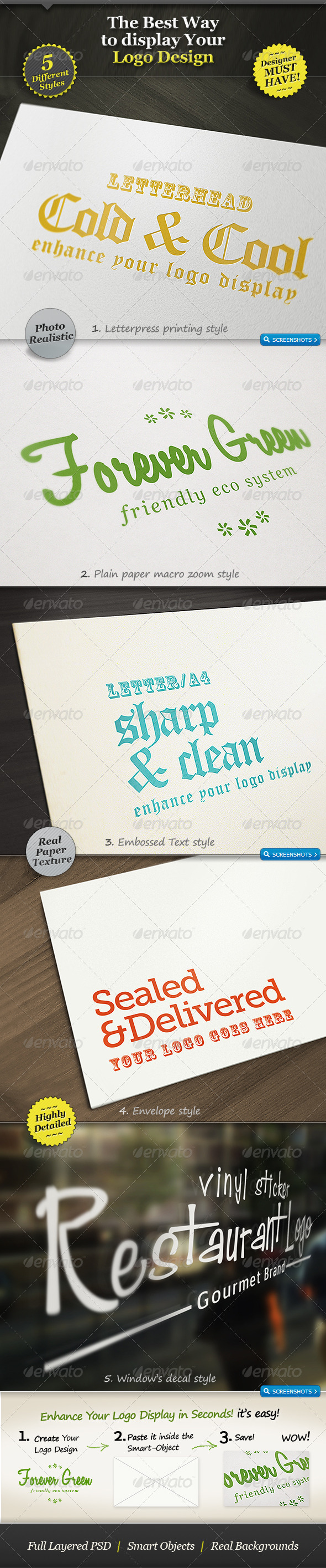 5 Realistic Logo Mockups Smart Template Display 5 Realistic Logo Mockups Smart Template Display