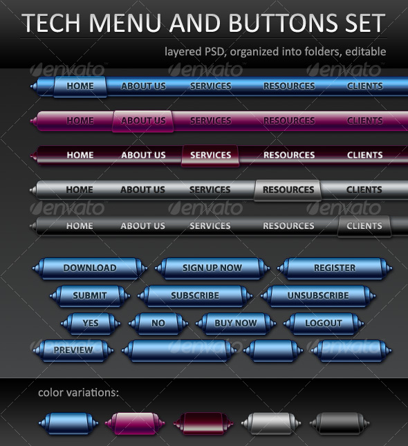 Tech menu and buttons - Web Elements