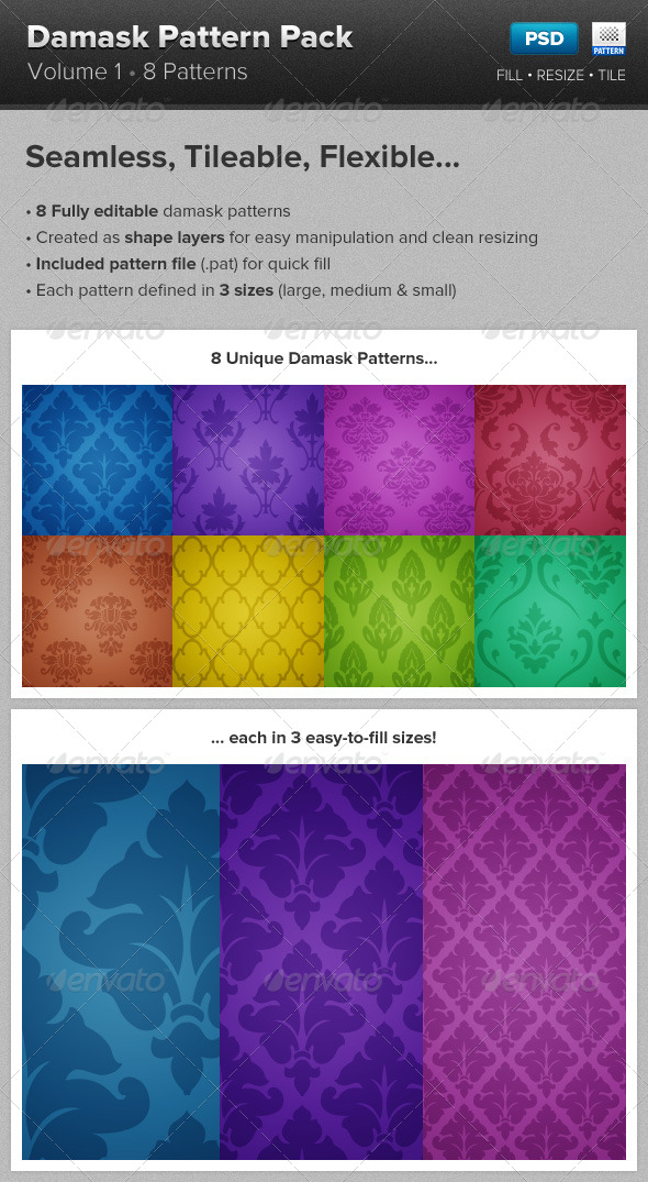 Damask Pattern Backgrounds - Miscellaneous Textures / Fills / Patterns