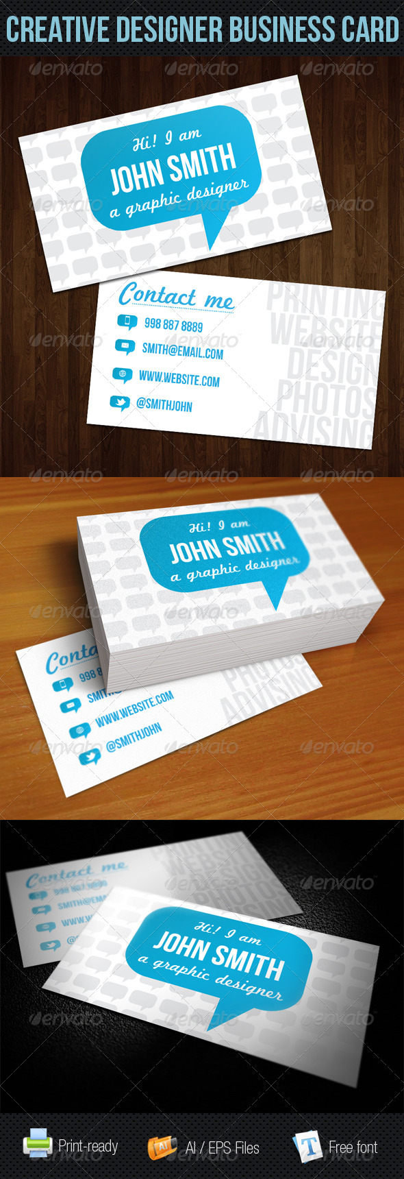 Blue Talk Bubble Creative Designer Business Card Blue Talk Bubble Creative Designer Business Card
