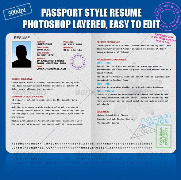 RESUME CV PASSPORT STYLE RESUME CV PASSPORT STYLE