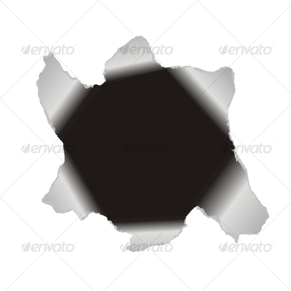 Large hole in the white paper. Vector background