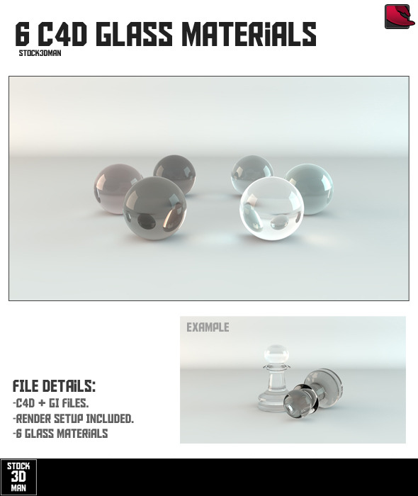 6 Cinema 4D Glass Materials - 3DOcean Item for Sale