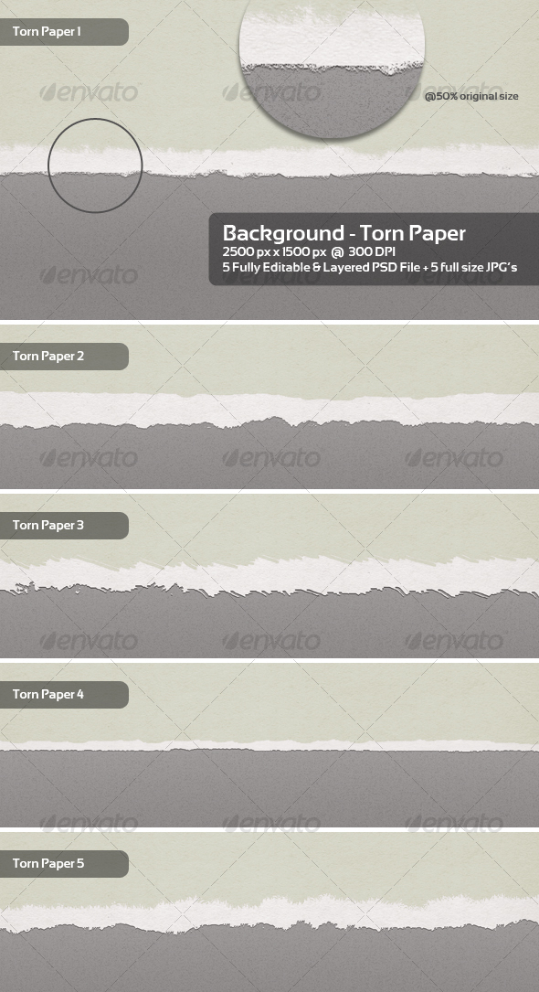 Torn Paper Backgrounds / Textures - 5 Themes