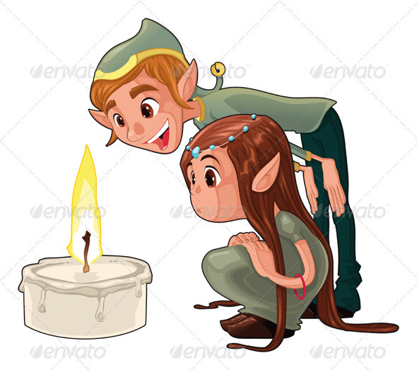 Young elfs with a candle. - Characters Vectors