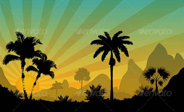 Palm trees of sunny desert Palm trees of sunny desert