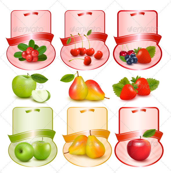 Set of Labels with Berries and Fruit Vector