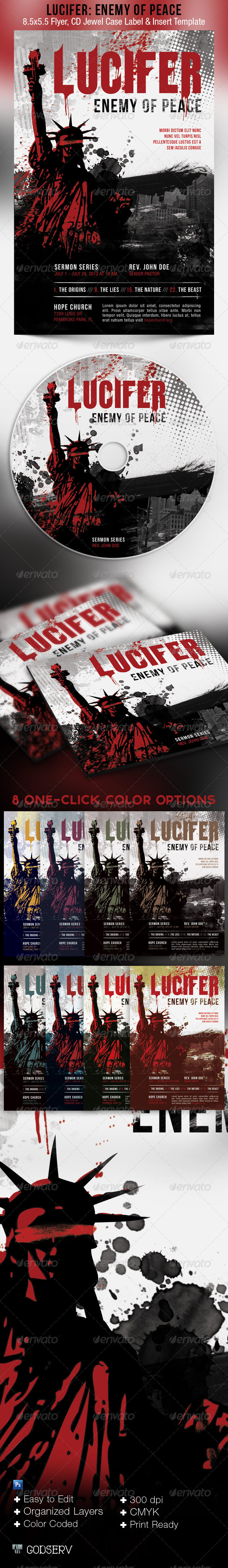 Lucifer Enemy of Peace Flyer and CD Template - Church Flyers