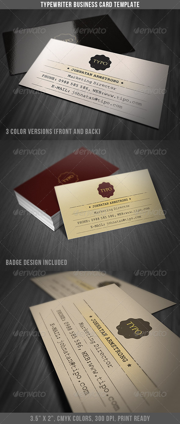 Typewriter Business Card Template Typewriter Business Card Template