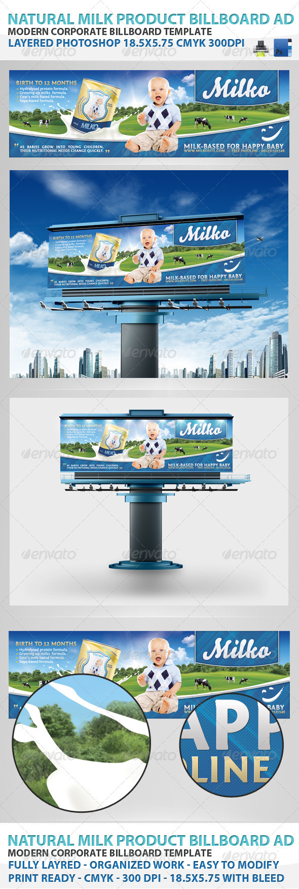 Natural Milk Product Billboard - Signage Print Templates
