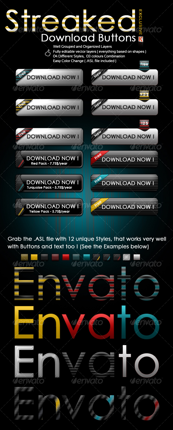 Streaked Download Buttons - Buttons Web Elements