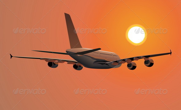 A-380 silhouette at sunset