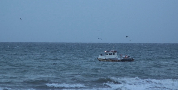 Boat On The Sea At Nightfall Boat On The Sea At Nightfall