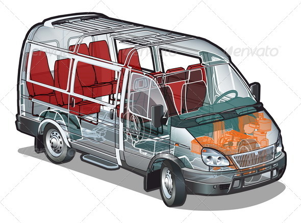 Mini Bus Infographics Cutaway