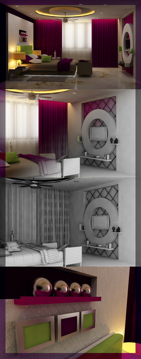 Realistic Bedroom interior 3D - 3DOcean Item for Sale
