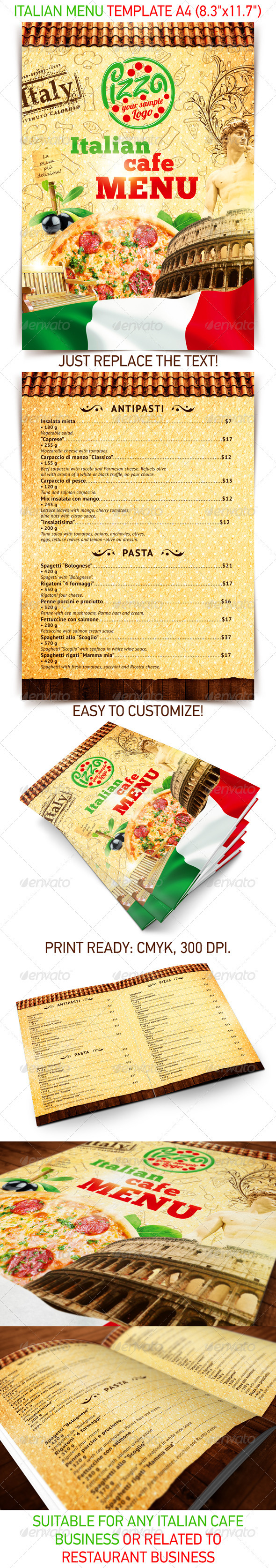 Italian menu template - Food Menus Print Templates