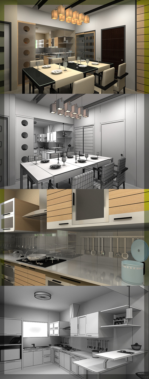 Realistic Kitchen & Dining interior 3D Realistic Kitchen & Dining interior 3D