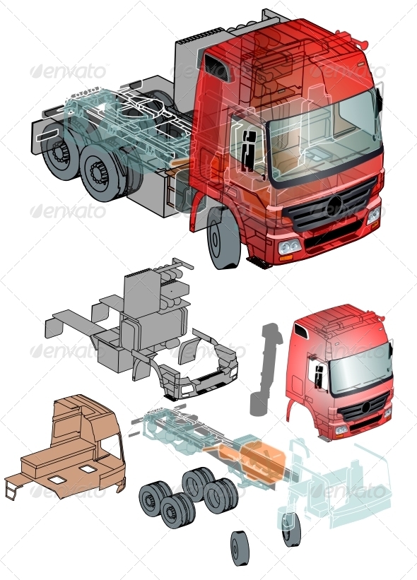 Semi-truck Infographics Cutaway