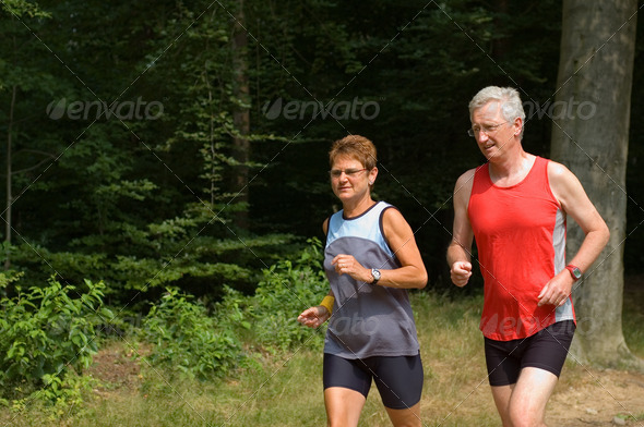 senior couple running