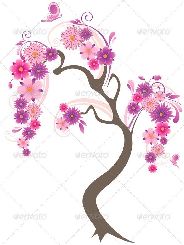 Flowering Tree and Butterflies Flowering Tree and Butterflies