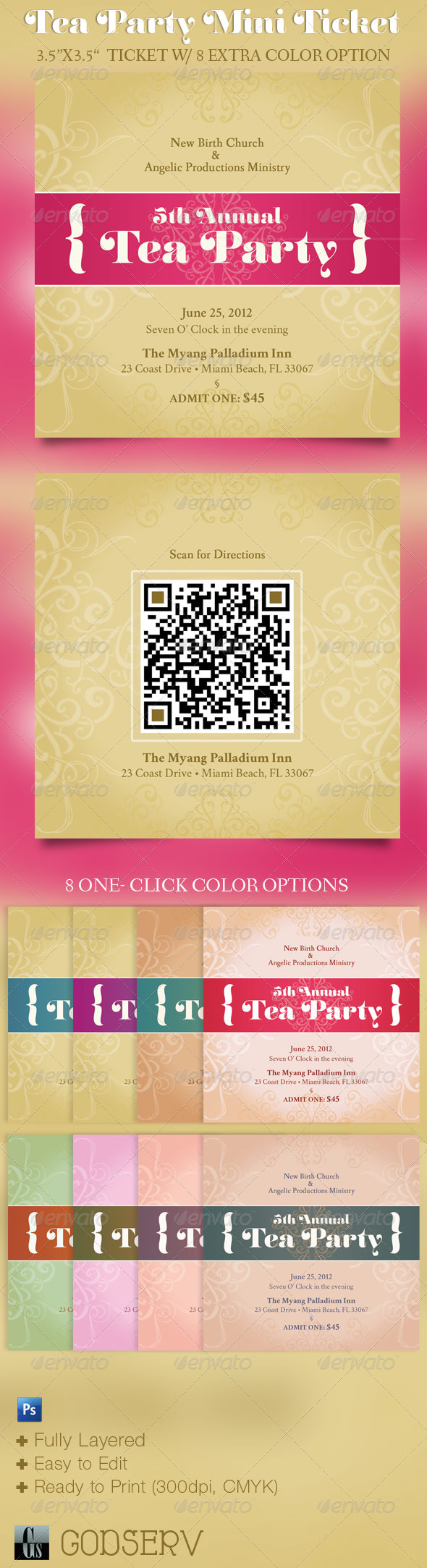 Tea Party Mini Ticket Template - Miscellaneous Print Templates