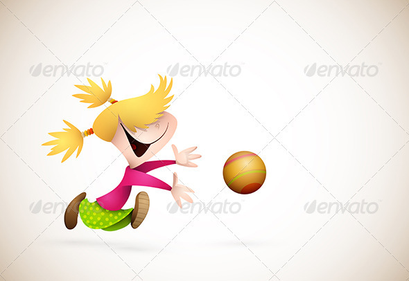 Little Girl PLaying Handball Little Girl PLaying Handball