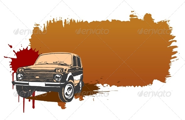Vector Grunge Background with Jeep