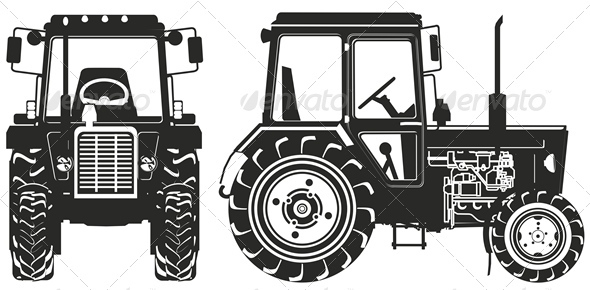 Vector Agricultural Tractor Silhouettes