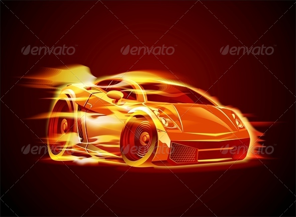 Vector Cartoon Sport Car in Flame