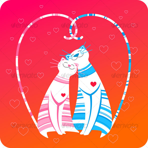 Love greeting card with happy cats - Animals Characters