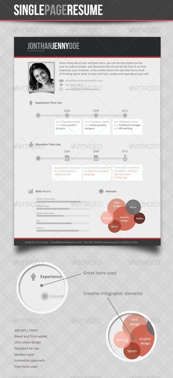 Clean Single Page Resume - Resumes Stationery
