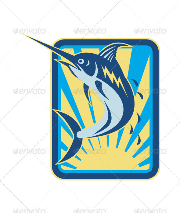 Blue Marlin Fish Jumping Retro Blue Marlin Fish Jumping Retro