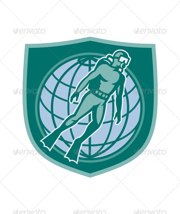 Scuba Diver Diving Dive World Shield Scuba Diver Diving Dive World Shield