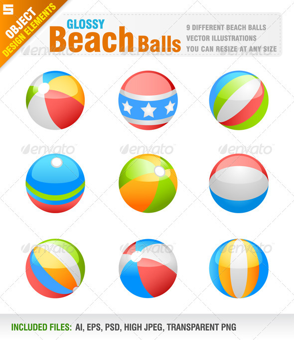 9 Beach Balls - Objects Vectors