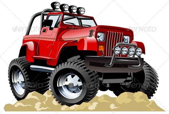 Vector Cartoon Jeep - Man-made Objects Objects