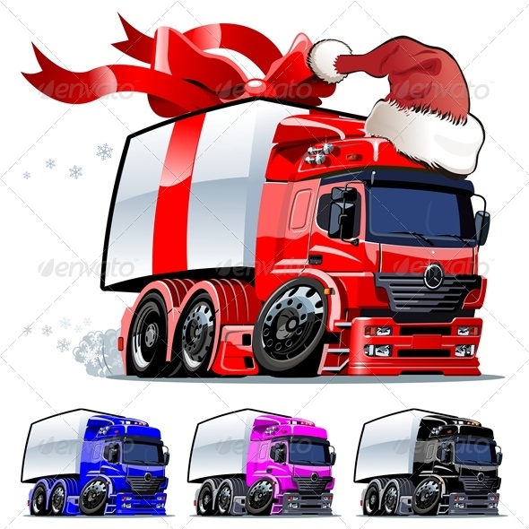 Vector Cartoon Christmas Cargo Truck