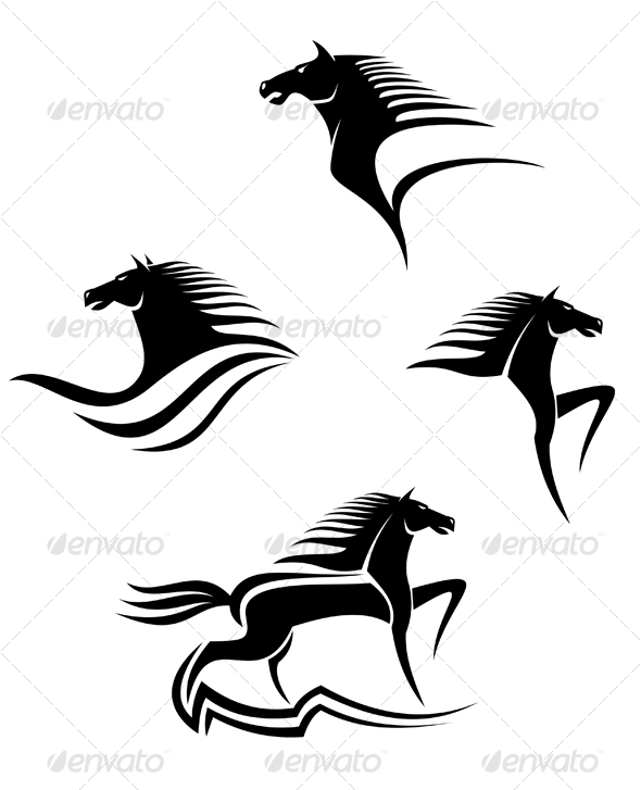 Set of black horses symbols Set of black horses symbols