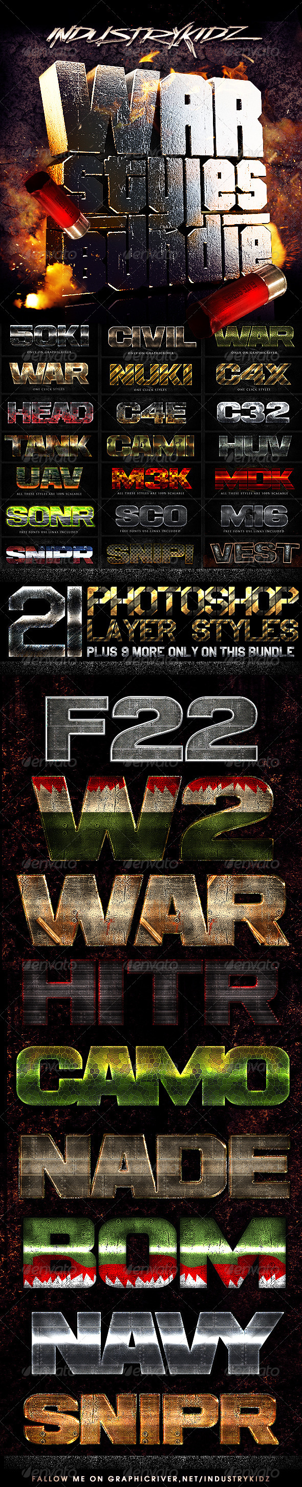 War Photoshop Layer Styles Bundle - Text Effects Styles