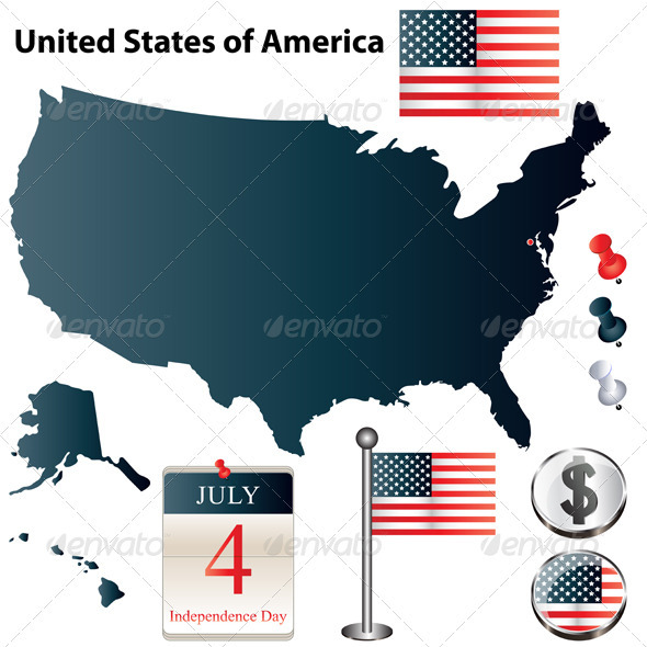 USA country shape with flags