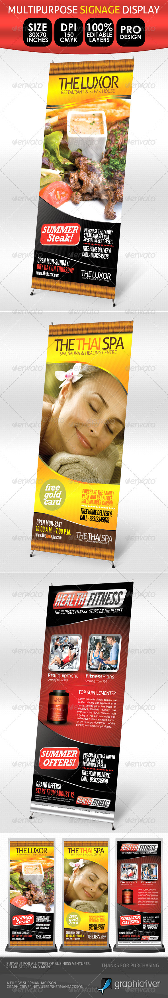 Fitness, Spa & Restaurant, Multipurpose Signage - Signage Print Templates