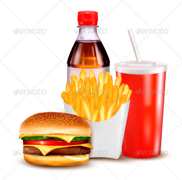Hamburger and a bottle and drink Hamburger and a bottle and drink