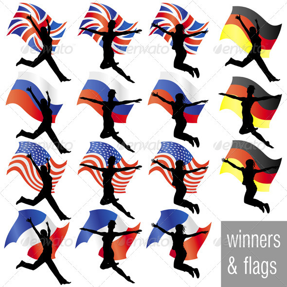 Athletes With Flags Set