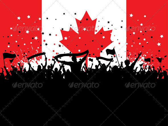 Party crowd on Canadian flag