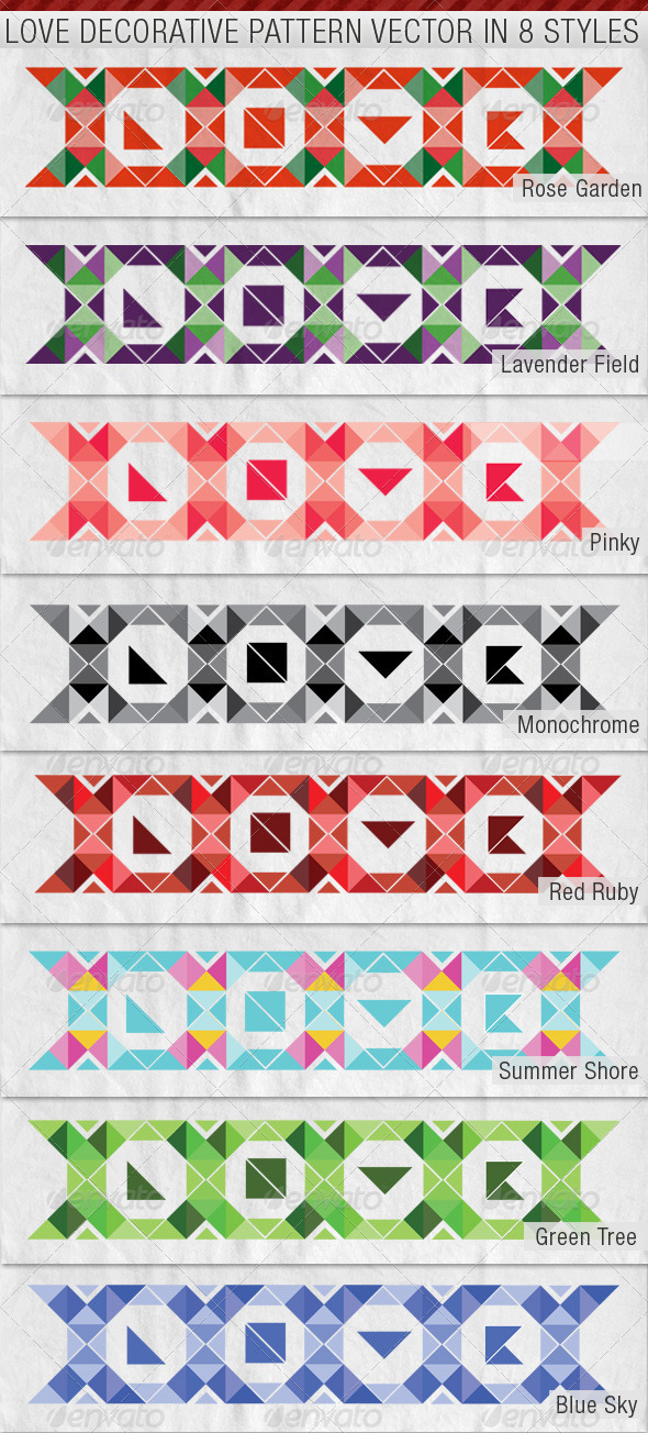 LOVE Decorative Pattern Premium Vector in 8 Styles LOVE Decorative Pattern Premium Vector in 8 Styles