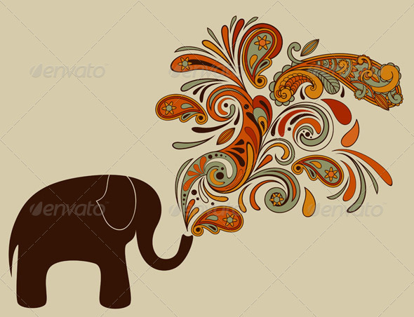 Elephant with Floral Pattern Coming from His Trunk Elephant with Floral Pattern Coming from His Trunk