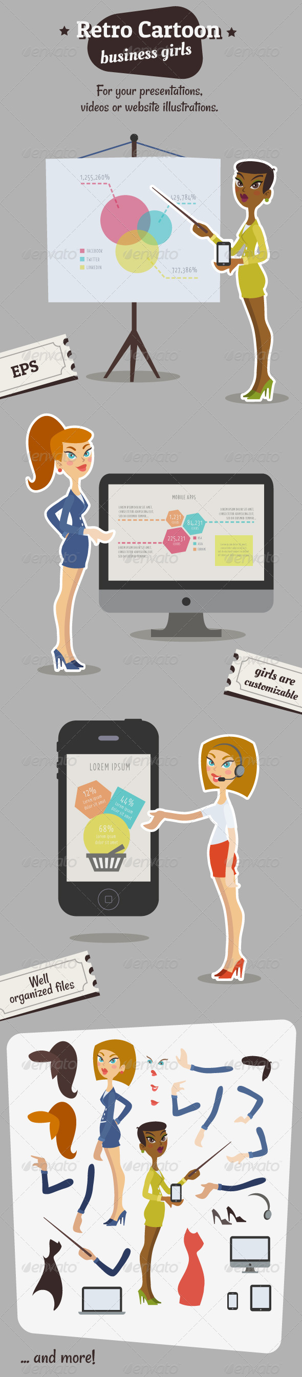 Retro Cartoon Business Girls Retro Cartoon Business Girls